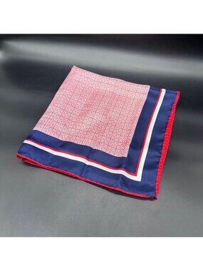 Vintage Silk Scarf Red White Blue Hand Rolled Edge Geometric Italy Patriotic